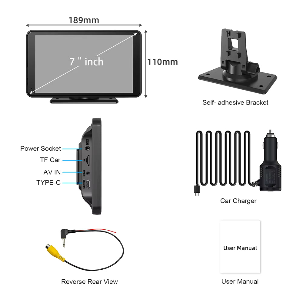 CarPlay Auto Scherm 7 Inch – Plug and Play Dashboard Display